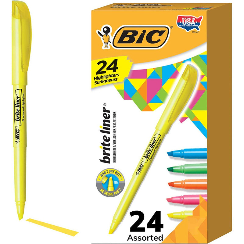 Destacadores Bic Punta Cincel Colores Surtidos 24 Unidades
